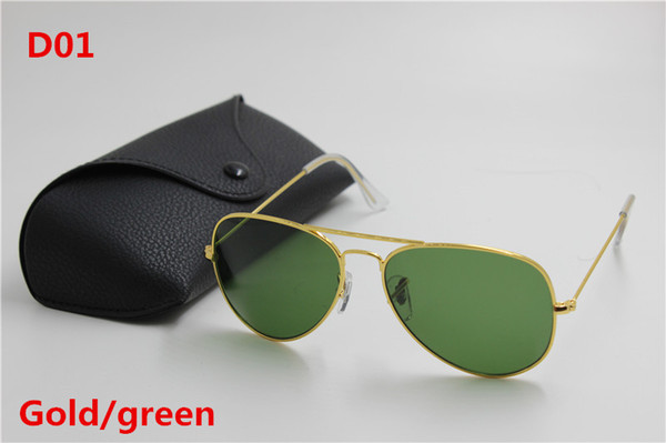 NEW high quality fashion brand designer men's vintage sunglasses gold frame green 62mm glass lens UV400 protection black case