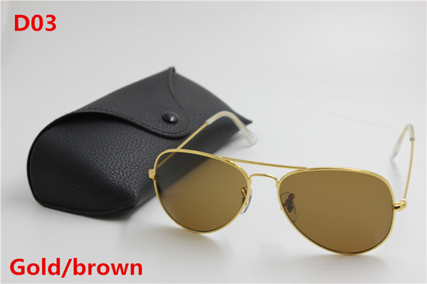 50pcs New to high quality fashion brand designer men's vintage sunglasses gold frame brown 62mm glass lens UV400 protection black case