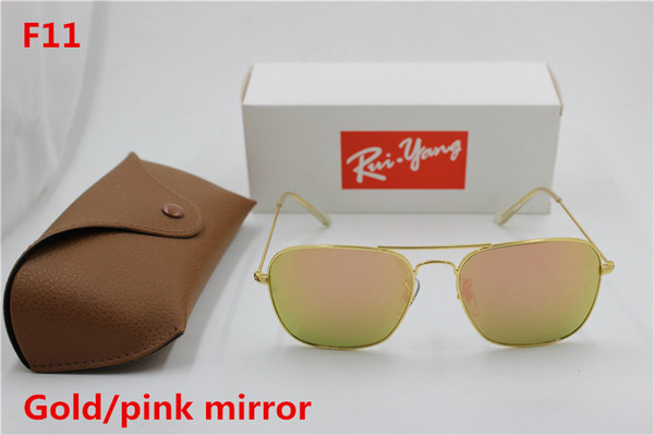 HOT 1pcs New High quality fashion designer raYang square sunglasses Gold frame mirror lens UV400 protection brown box.