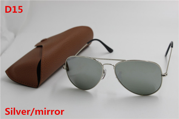 10pcs New high quality fashion brand designer men's vintage sunglasses silver frame mirror 62mm glass lens UV400 protection brown case