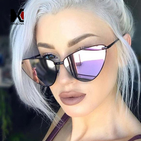 SHAUNA Trending Women Cat Eye Sunglasses Fashion Metal Frame Men Purple Mirror Coating Reflective Lens Shades UV400