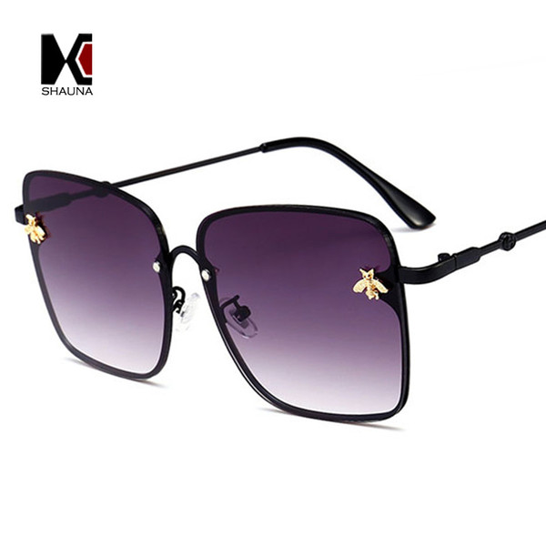 SHAUNA 2018 Spring Summer Styles Bee Decoration Oversize Women Square Sunglasses Trending Ladies Gradient Lens Shades UV400