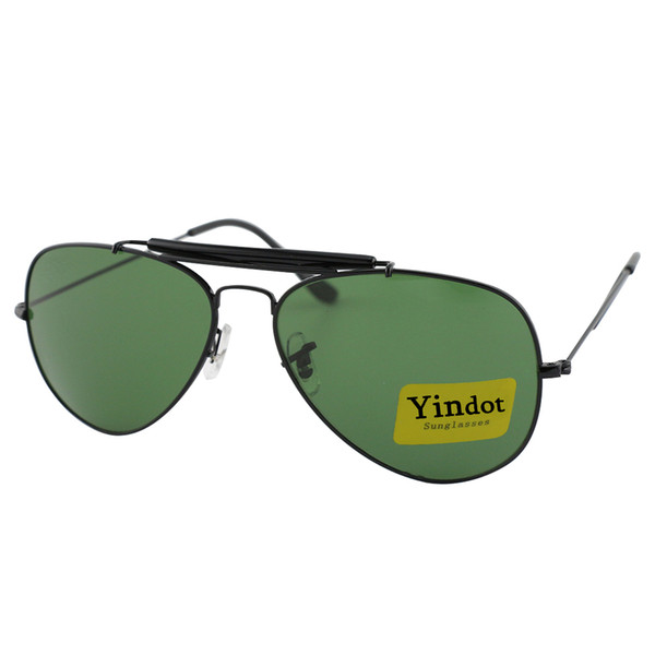 10pcs New Fashion Men Sunglasses Black Frame Green UV400 High Quality Brand Yindot Outdoor Sport Sun Glasses Pilot Eyewear With Box Case