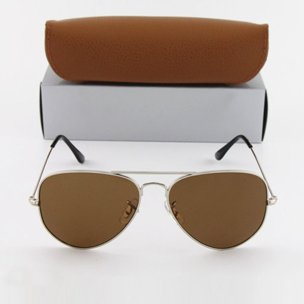 10pcs New Arrival Designer Pilot Sunglasses For Men Women Outdoorsman Sun Glasses Eyewear Silver/Brown 58mm Glass Lenses With box