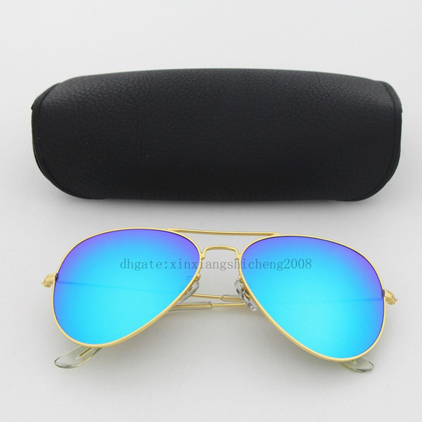 100pcs DHL New Men Women Designer Pilot Sunglasses Yindot Gold Frame Green Flash Mirror 58mm Glass Lens Glasses 18 Color With Black Box