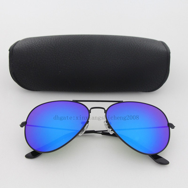 Top quality Blue mirror lens Classic pilot sunglasses men women Holiday fashion sun glasses come 18 color for choose with free cases