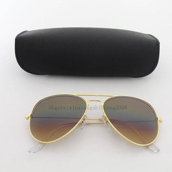 1pcs High Quality Gold Metal/Brown Gradient Sunglasses For Men Women Designer Sun Glasses Pilot Eyewear 58mm UV400 Lenses With Leather Box