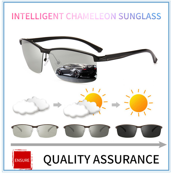 Aluminium Magnesium Frame Photochromic sunglasses Chameleon Polarized sun glasses Men All day change color for Snow light shades