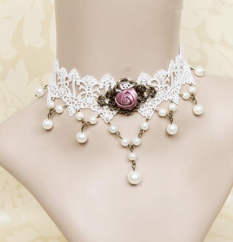 2019 New hot sale Artificial pearl fashion bride Lace Necklace short necklace clavicle female fake collar