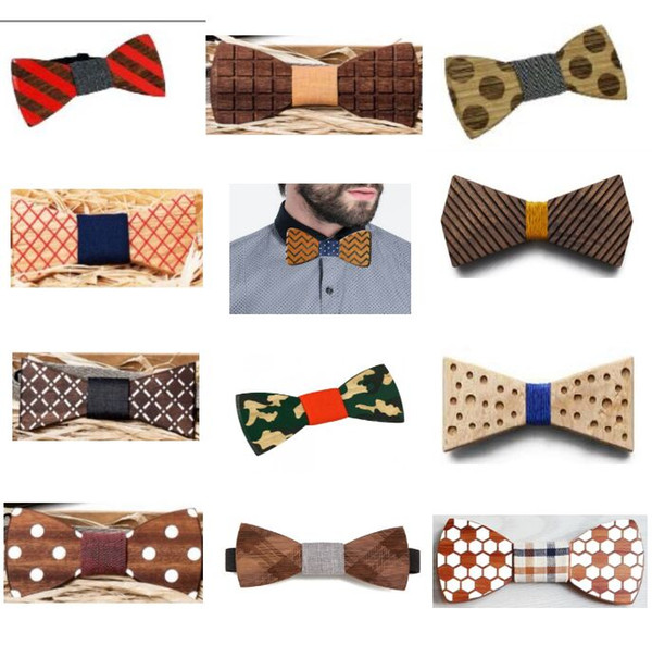 HOT Wood Bow Ties 12 styles Handmade Vintage Traditional Bowknot For Gentleman Wedding Wooden Bowtie Father's day gift Free Fedex TNT UPS