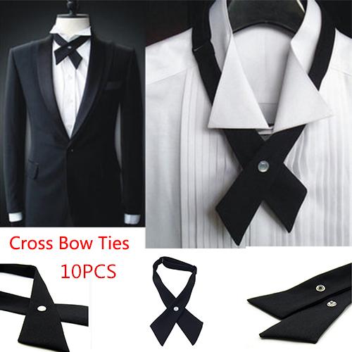 10 PCS Fashion Women Men Adjustable Cross Bow Tie Solid Color Polyester Wedding Party Student Tie Girls Tie