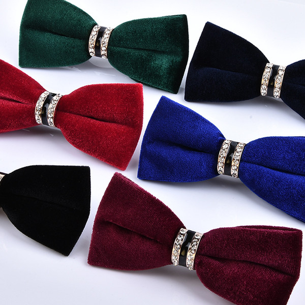 The new marriage banquet velvet bow tie color diamond fine cashmere metal wholesale trade