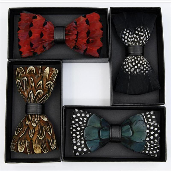 finest bow tie feathers PU bow ties butterfly new neckwear evening party wedding cosplay show accessories adjustable belt