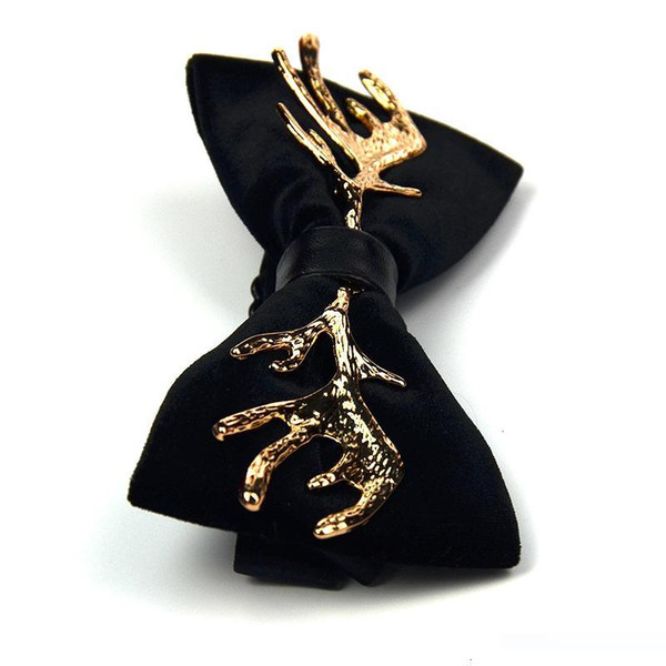 High Quality 2020 New Velvet Bow Tie with Metal 100% Zinc Alloy Smooth Butterfly Solid Wedding Papillon Bowtie