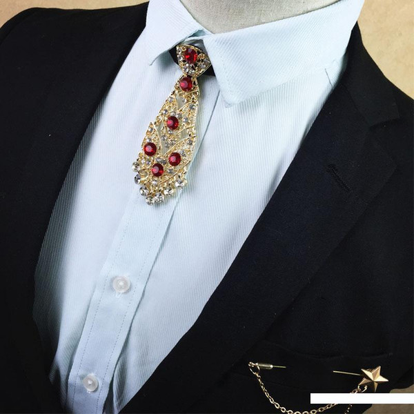 Fashion Clothing Accessories Metal Diamond Gold Red Dot Tie Korean Men's Bow Tie Groom Wedding Dress Collar Flower Brooch