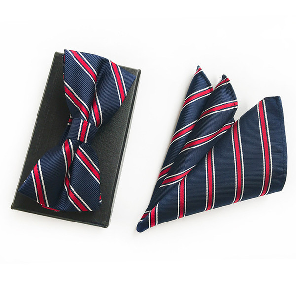 Men's Multi Color Stitching Grid Jacquard Self Bow Tie Pocket Square Set Wedding Party