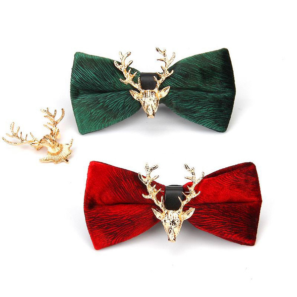 Christmas Elk Head Tie Wedding Bow 2019 Fashion New Casual Men's Gold Velvet Trendy Business Banquet Men's Decorative Bow Tie