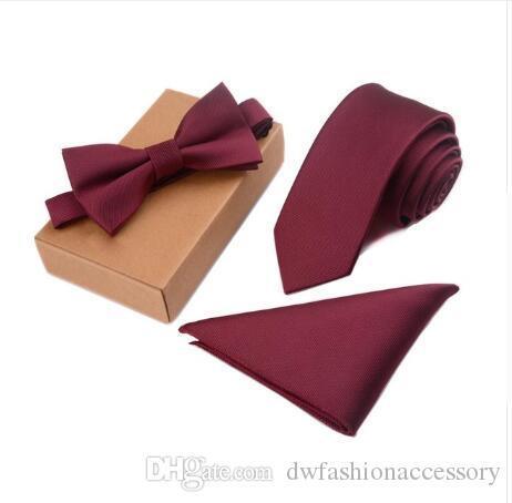 GUSLESON Slim Tie Set Men Bow Tie and Pocket Square Bowtie Necktie Cravate Handkerchief Papillon Man Corbatas Hombre Pajarita