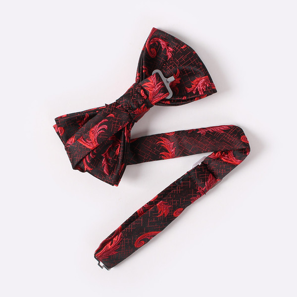 Mens Paisley Jacquard Self Bow Tie Pocket