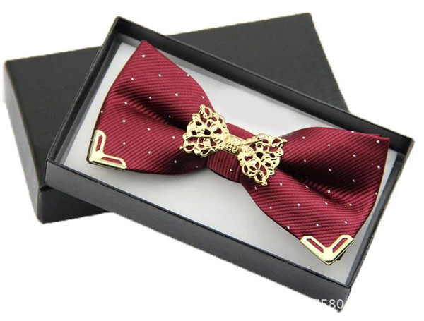 New Fashion Boutique Metal Head Bow Ties For Groom Men Women Butterfly Solid Bowtie Classic Gravata Cravat