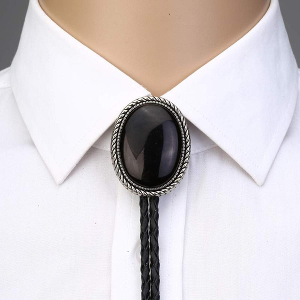 Naturel stone agate onxy bolo tie for man cowboy western cowgirl leather rope zinc alloy necktie