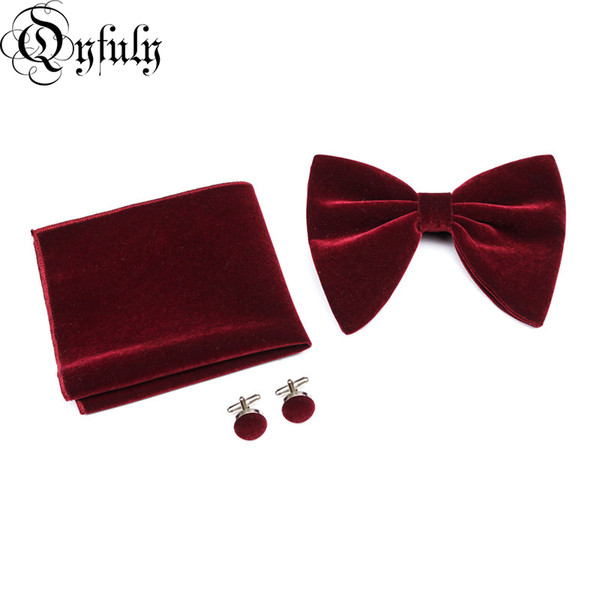 Qyfuly Fashion Mens Designer Velvet Pocket Square Handkerchief Butterfly Bow Tie Ties Set Gentleman Composite Bow Ties