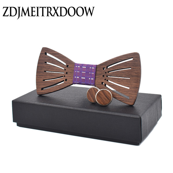 New Design Tie Set With Gift Box Jacquard Sunshine Woven gravata Wooden Bow Tie Cufflinks Sets For Wedding Party Men