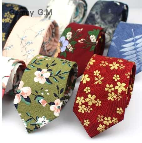 Floral Ties for Men Causal Suit Cotton Tie 7cm Width Gravata Fashion Male Printed Bow Neck Ties Wedding Corbata Neckties