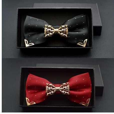 New Boutique Hollow Metal Decoration For Wedding Groom Men Neck Wear Butterfly Knot Dot Bow Tie Cravat Male Party Black