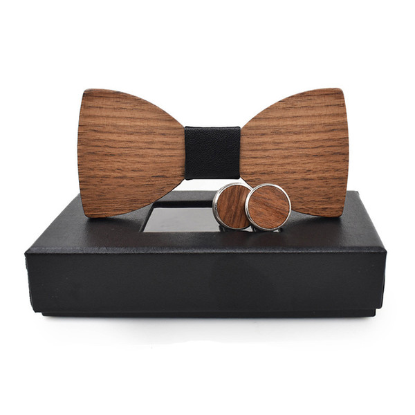 wholesale Fashion Wood Bow Tie Cufflinks Set for Mens Suit Wooden Bowties Papillon Corbatas Tie gravata Pajaritas Hombre