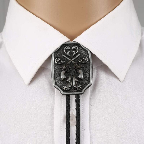 Vintage Gouble gun bolo tie for man cowboy western cowgirl leather rope zinc alloy necktie