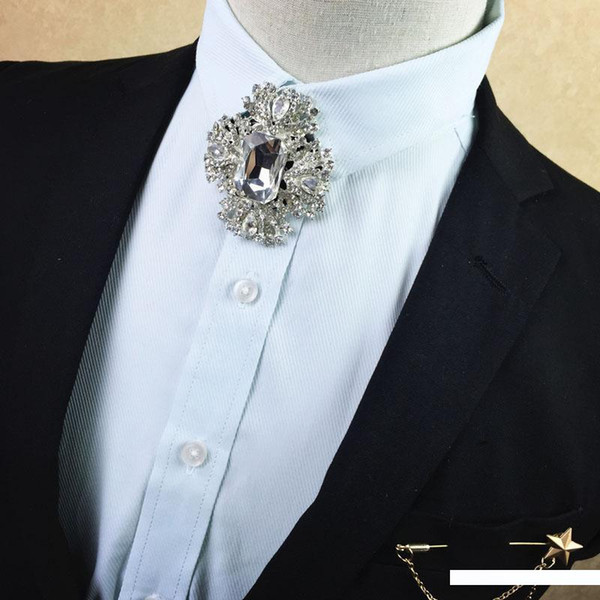 Fashion Boutique Clothing Accessories Silver Diamond Tie Korean Men's Bow Tie Groom Wedding Dress Collar Flower Brooch