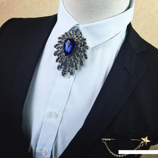 Fashion Gentleman Clothing Accessories Diamond Blue Spider Tie Korean Men's Bow Tie Groom Wedding Dress Collar Flower Brooch