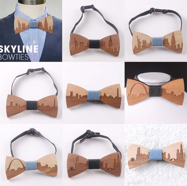 New Men Fashion Handmade Wooden Bow Tie Gifts Wedding Wood Tuxed Bowtie Necktie