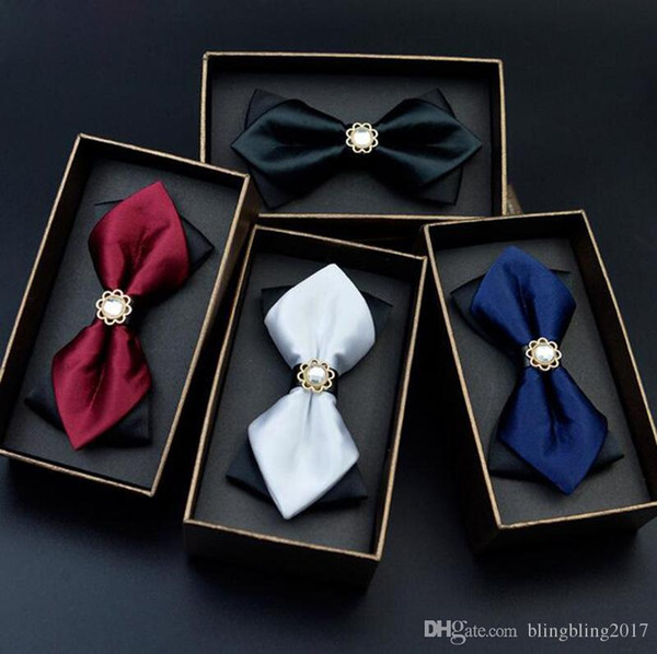 Mens Dress Suits England Fashion Tie Trendy Bowknot Groom Dress Solid Color Bow Tie Collar Flowers