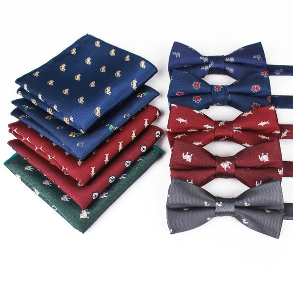 2019 Fashion Accessories Pocket Towel Men's Casual Animal Bow Tie Set Polyester Silk Jacquard Bow Tie