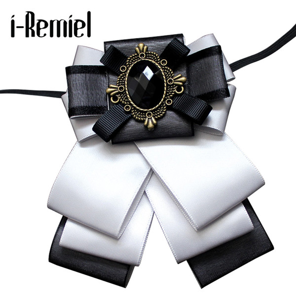 i-Remiel Bow Bowtie Bowknot Brooch Cameo Flower Fabric Rhinestone Pins And Brooches Vintage Luxury Badge Cravat Broche For Men