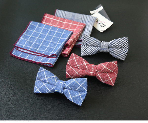 New cotton tartan plaid blazer bowtie handkerchief suit bowtie pocket towel two-piece spot wholesale