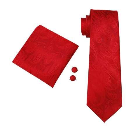 LS-284 Men`s Tie Red Paisley Jacquard Woven Gravata Barry.Wang Hanky Cufflink Silk Neck tie For Men Wedding Party Business Groom