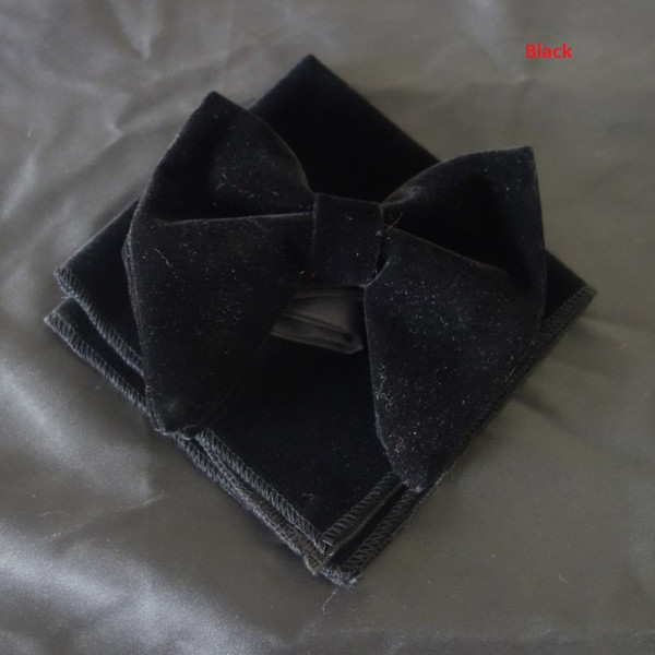 2018 Hot Black Velvet Bowties with Matching hankie Mens Unique Tuxedo Velvet Bowtie Bow Tie Hankie Set Necktie Set