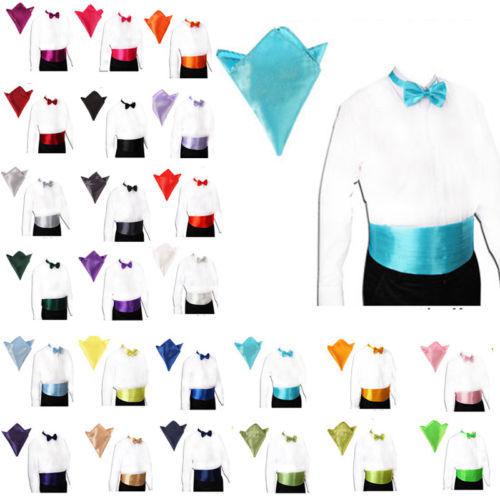 Wholesale-Fashion Gentlemen Satin Cummerbund and Bow Tie and Hanky Set