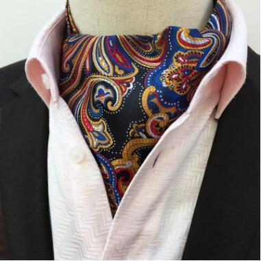 Men Ascot Neck tie Vintage Paisley Floral Jacquard Silk Necktie Cravat Tie Scrunch Self British style Gentleman Cravat