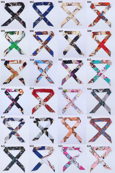 47 Colors New Bag Scarf Printings Silk Scarf Small Bag Ribbon Women Fashion Scarf Hair Bags Handle Decoration Tie Multifunction Hand Ribbon