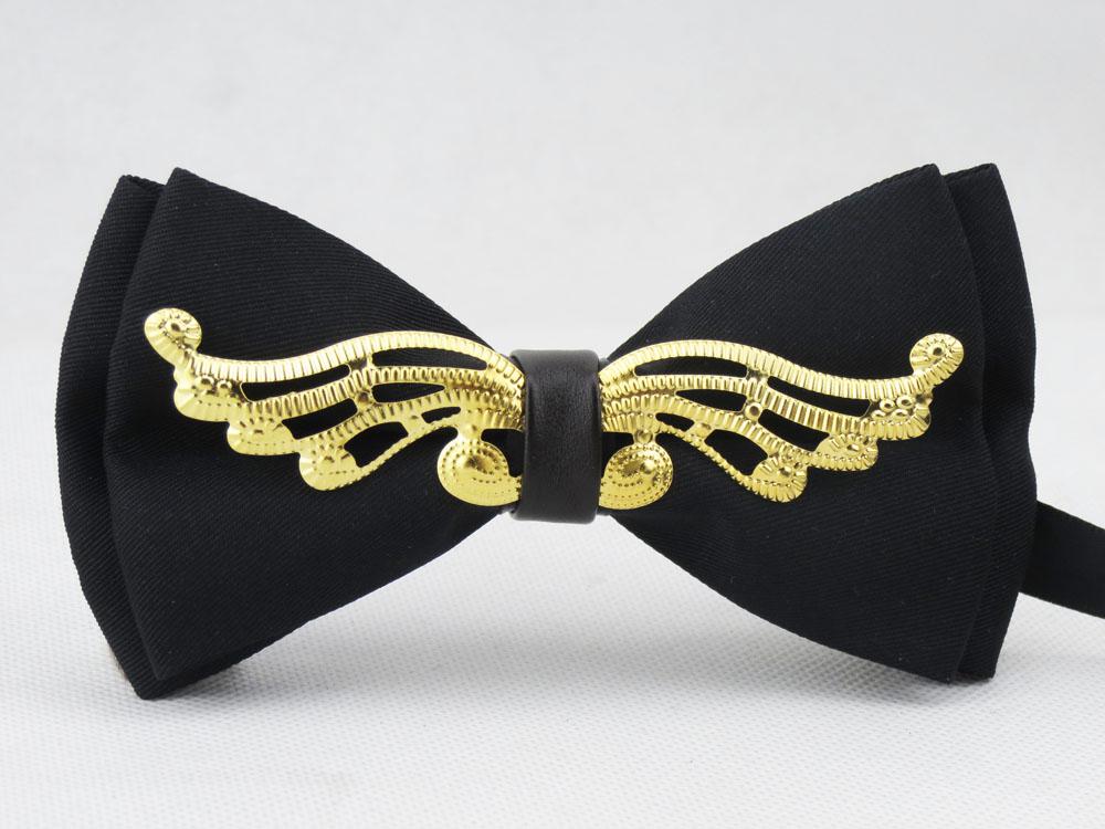 Wholesale-Bow tie/polyester/black and gold silver/Metal phoenix wings design/new men fashion bowknot, free shipping