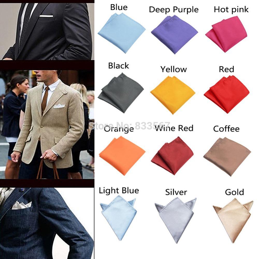 Wholesale-Fashion Chic Mens Silk Satin Pocket Square Hankerchief Hanky Plain Solid Color H5045 P