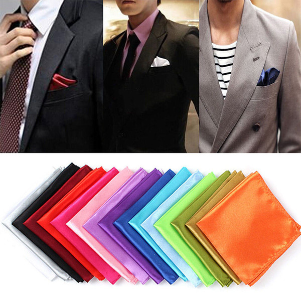 1 pc Men Silk Satin Pocket Square Hankerchief Hanky Plain Solid Color Wedding Party accessories 15 colors