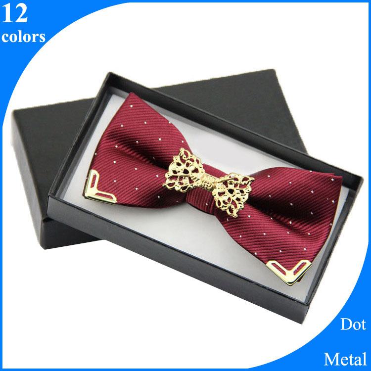 Wholesale-2015 European American Style Fashion Men Dot Bow Tie Polyester Metal Butterfly Bowtie Papillon Il Farfallino Pajarita in box