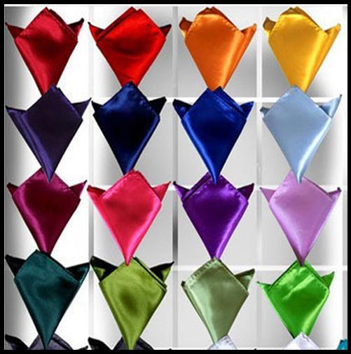 Mens Solid Hanky Silk Satin Pocket Square Hankerchief for Groommen Tie Wedding Party