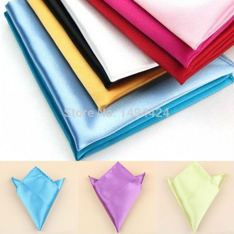 Popular Decent New Mens Satin Pocket Square Hankerchief Hanky Plain Solid Color Suit Decoration