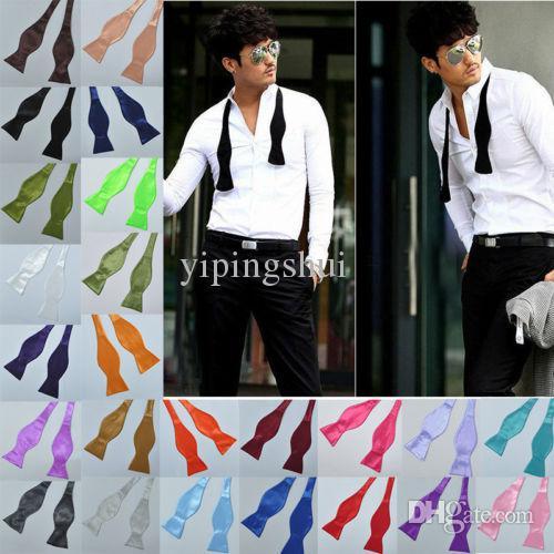 Wholesale-Good NiceNew Mens Solid Color Plain Silk Self Tie Bow Ties